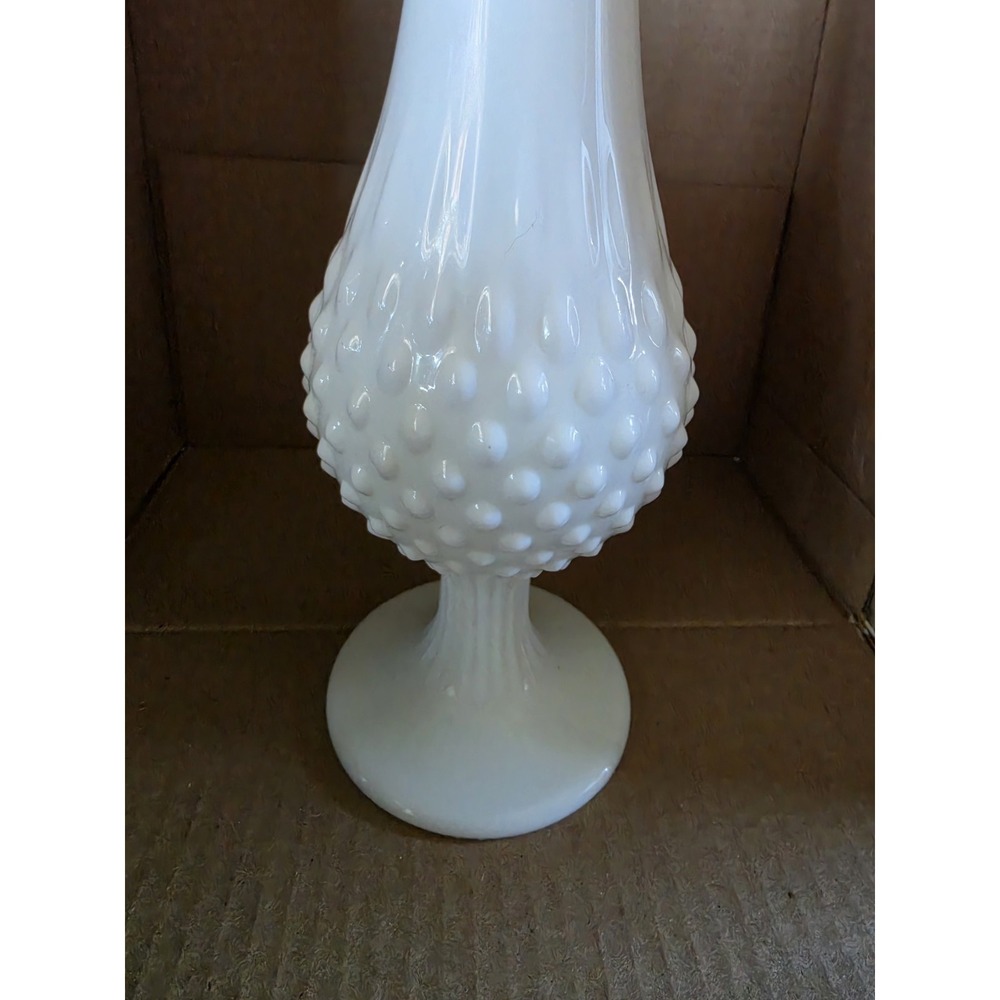 FENTON White Hobnail Milk Glass Swung Pedestal Vase 15.5" Vintage - Picture 4 of 8